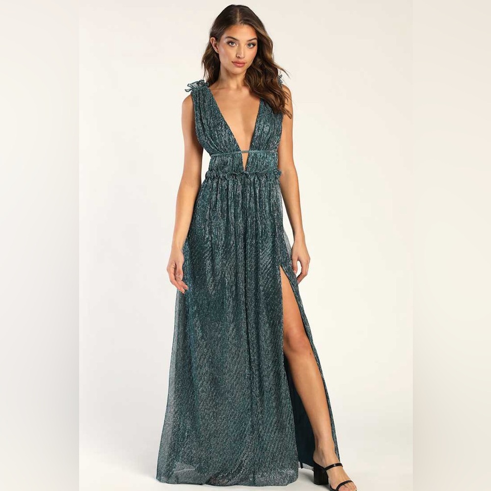 Spotlight on You Blue and Silver Metallic Maxi Dress